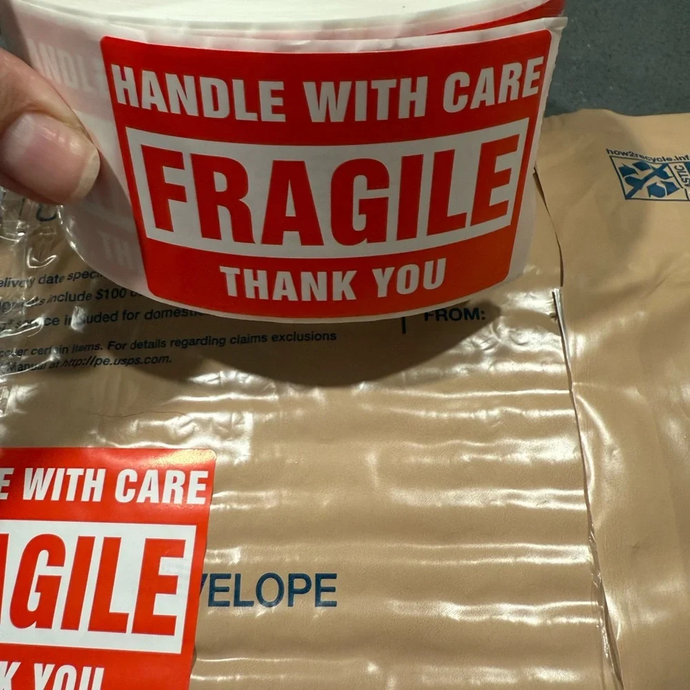 Fragile Handle With Care Label Stickers 50 count - Red 2x3”
